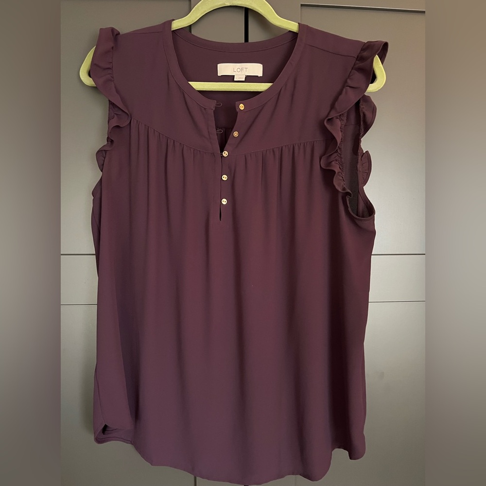 LOFT Deep Purple Ruffle Sleeve Blouse